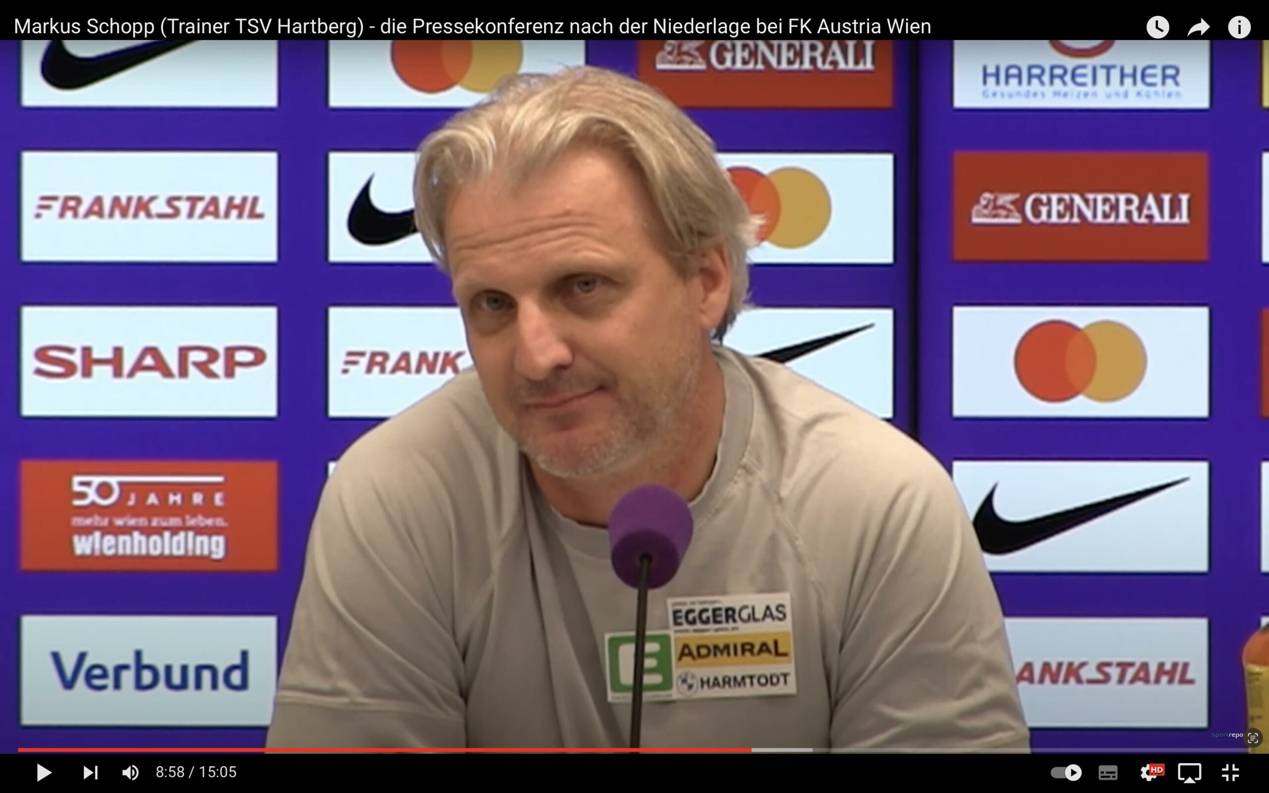 Video: Markus Schopp (Trainer TSV Hartberg) - die Pressekonferenz nach dem Spiel gegen FK Austria Wien